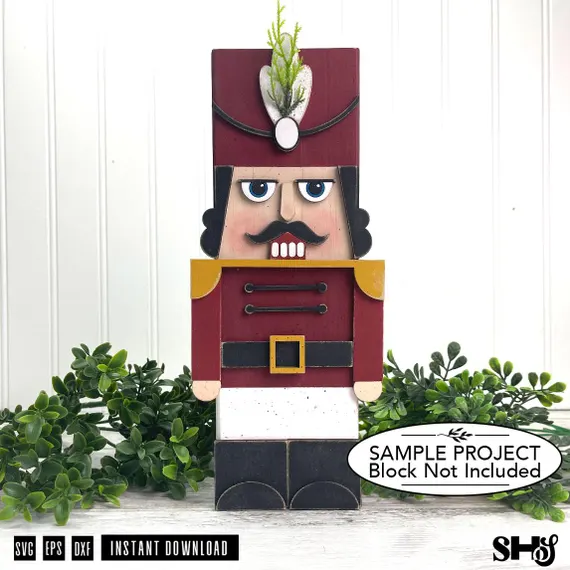 Standing Nutcracker SVG | Christmas Shelf Sitter Block Decor XCS | Layered Laser Cut File