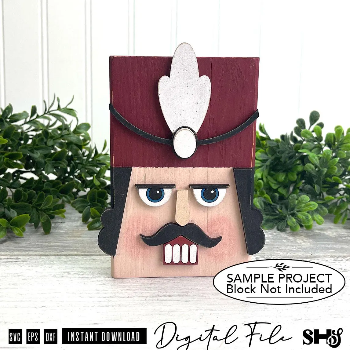 Nutcracker Face Block SVG | Christmas Shelf Sitter Block Decor XCS | Layered Laser Cut File