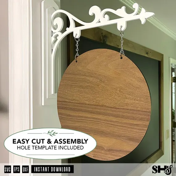 Sign Hanger SVG | Laser Cut Interchangeable Sign Holder | Porch Straight Arm Sign Hanger