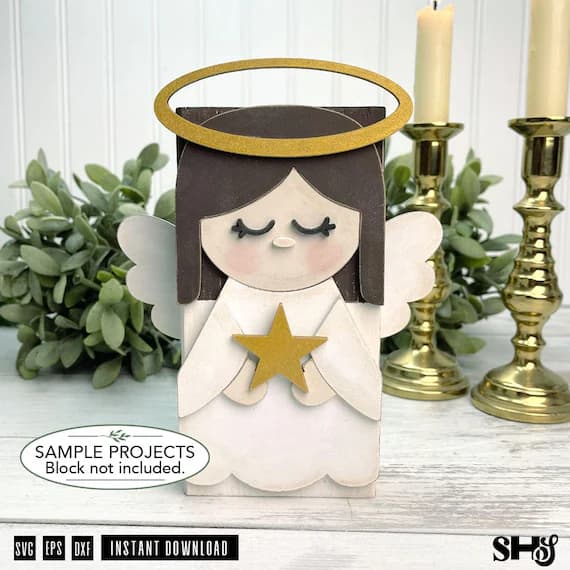 Christmas Angel SVG | Christmas Shelf Sitter Block Decor | 3 Sizes Layered Laser File