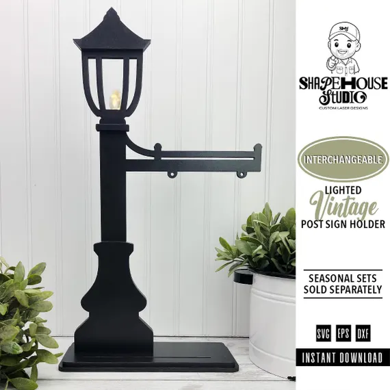 Vintage Lamp Post Sign Holder SVG | Laser Cut Interchangeable Sign Lamp Post | Porch Shelf Lamp Post Sign Interchangeable