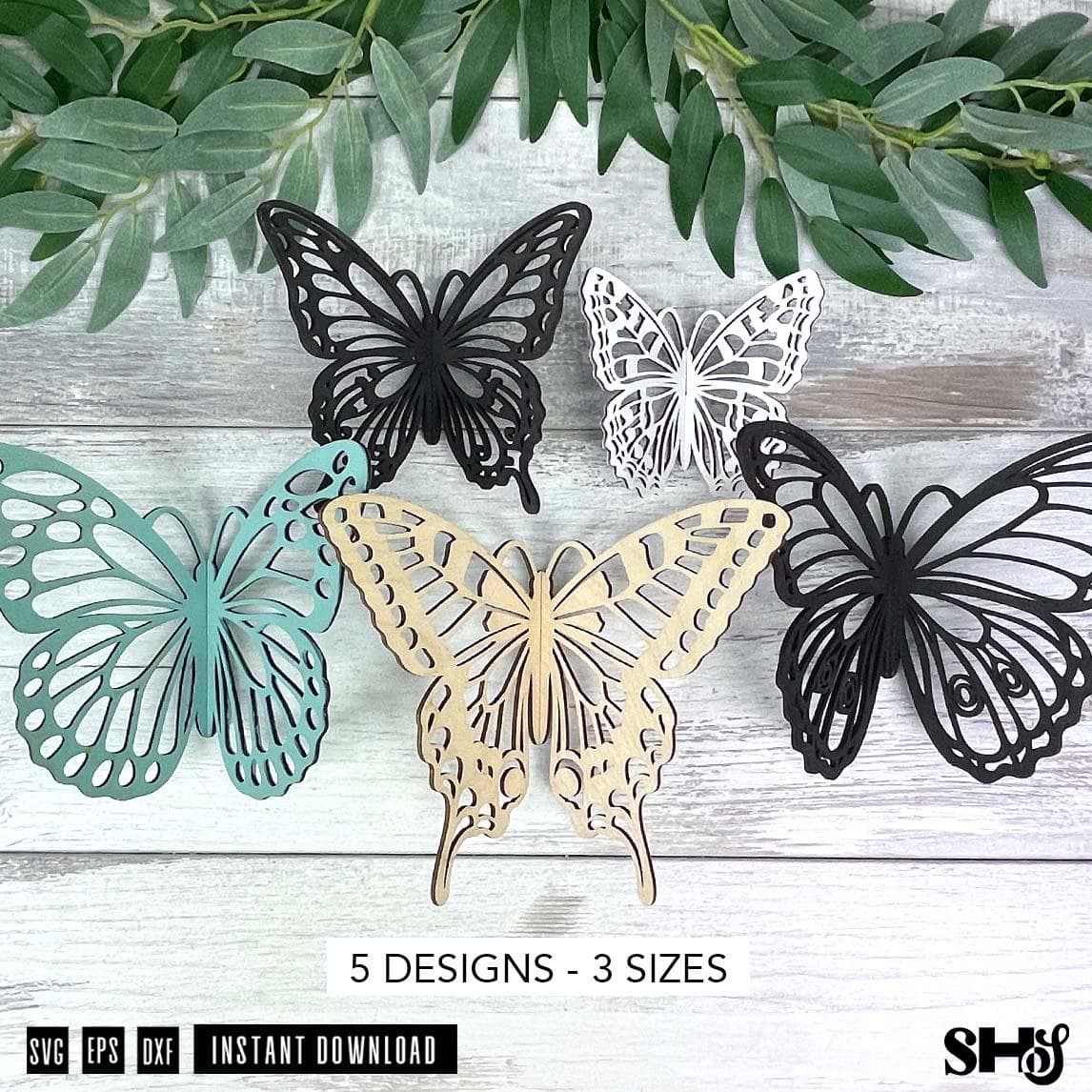 3D Butterfly SVG Bundle for Laser Cutting | 5 Butterfly Designs in 3 Sizes | Laser Cut Butterfly Files | svg dxf eps